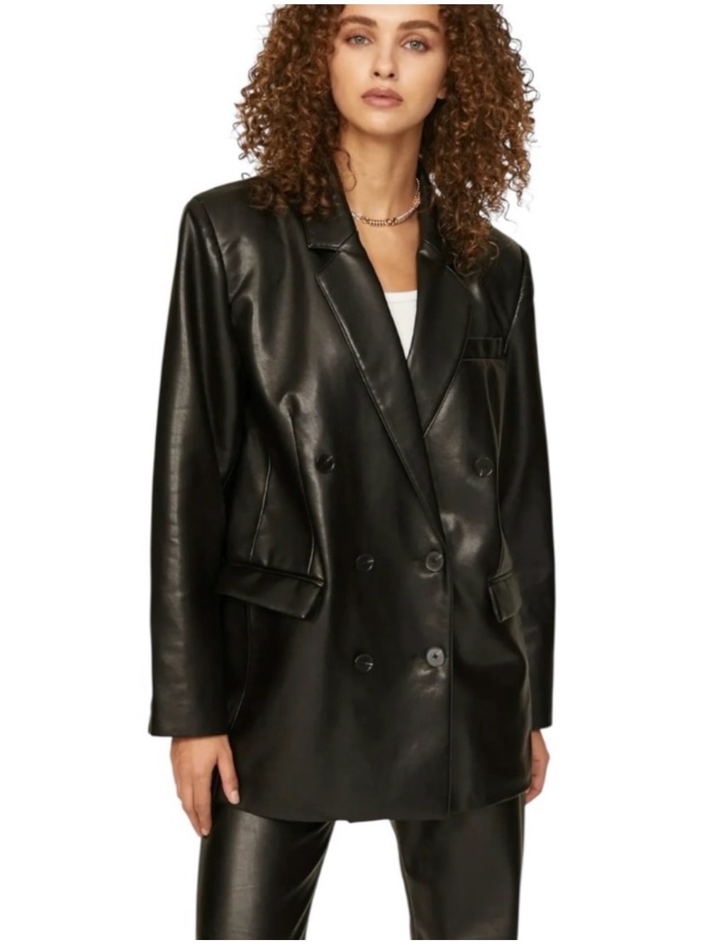 NWT Pistola Black Faux Leather Double Breasted Oversized Blazer Jacket L